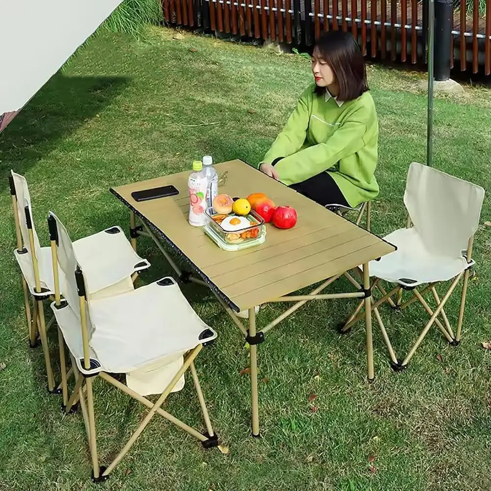 Outdoor Furniture Black - طقم كراسي وطاولة للتخييم محمول مكون