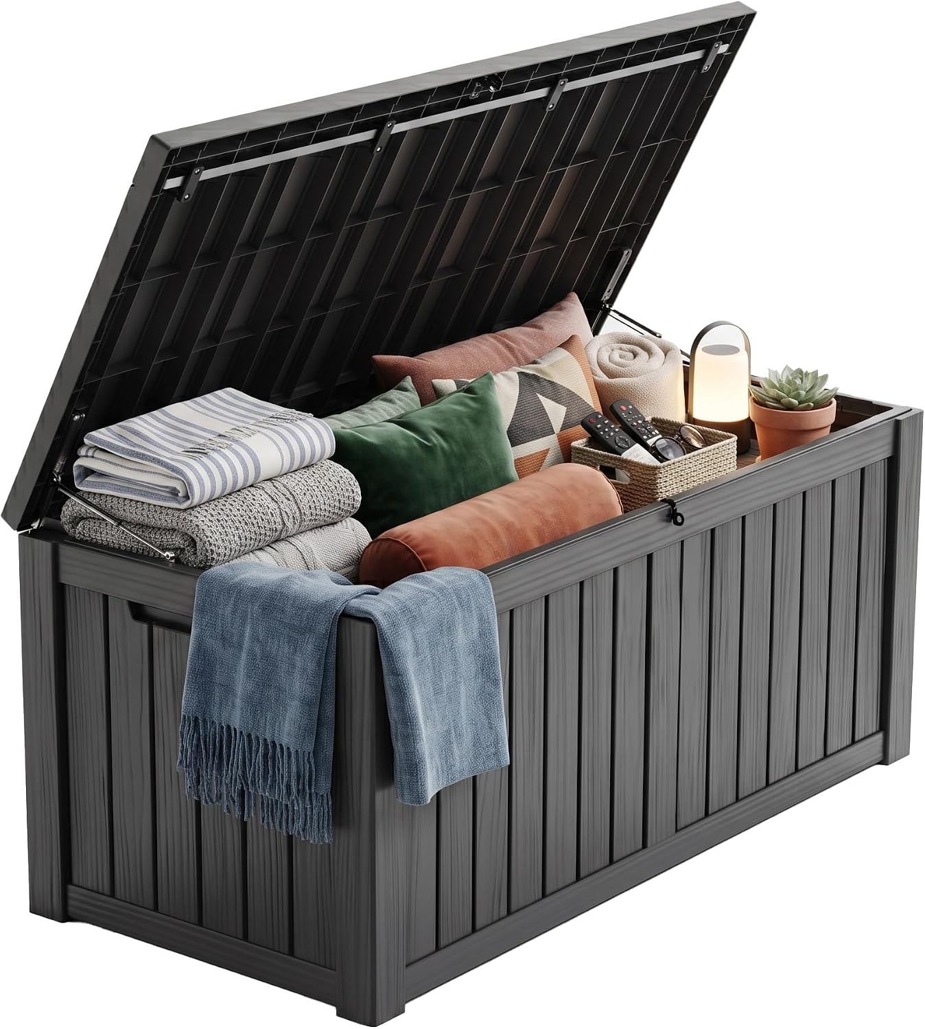 Outdoor Furniture Black - صندوق تخزين خارجي من الراتنج بسعة