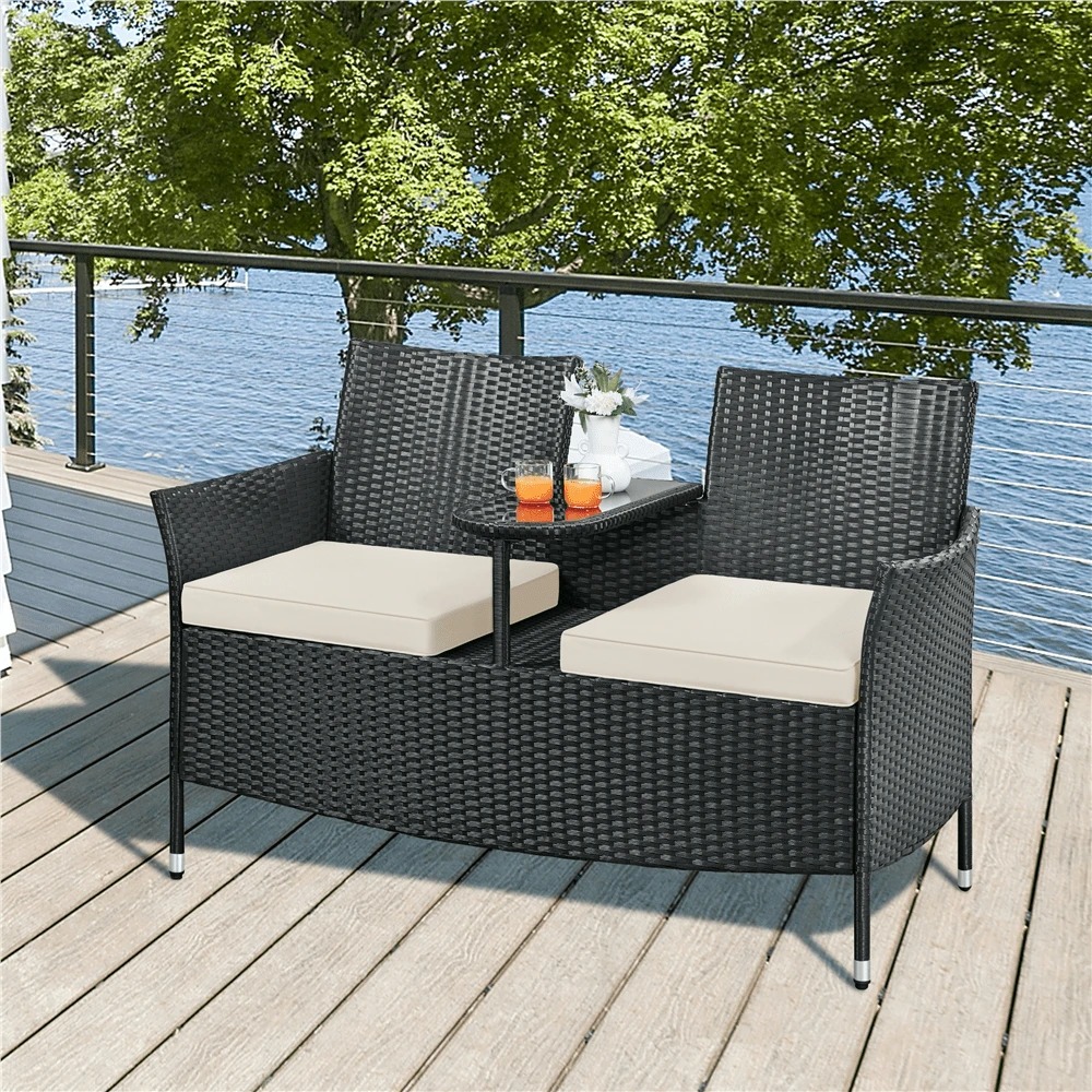 Outdoor Furniture Black - كرسي مزدوج فاخر للاستخدام الخارجي بسعة