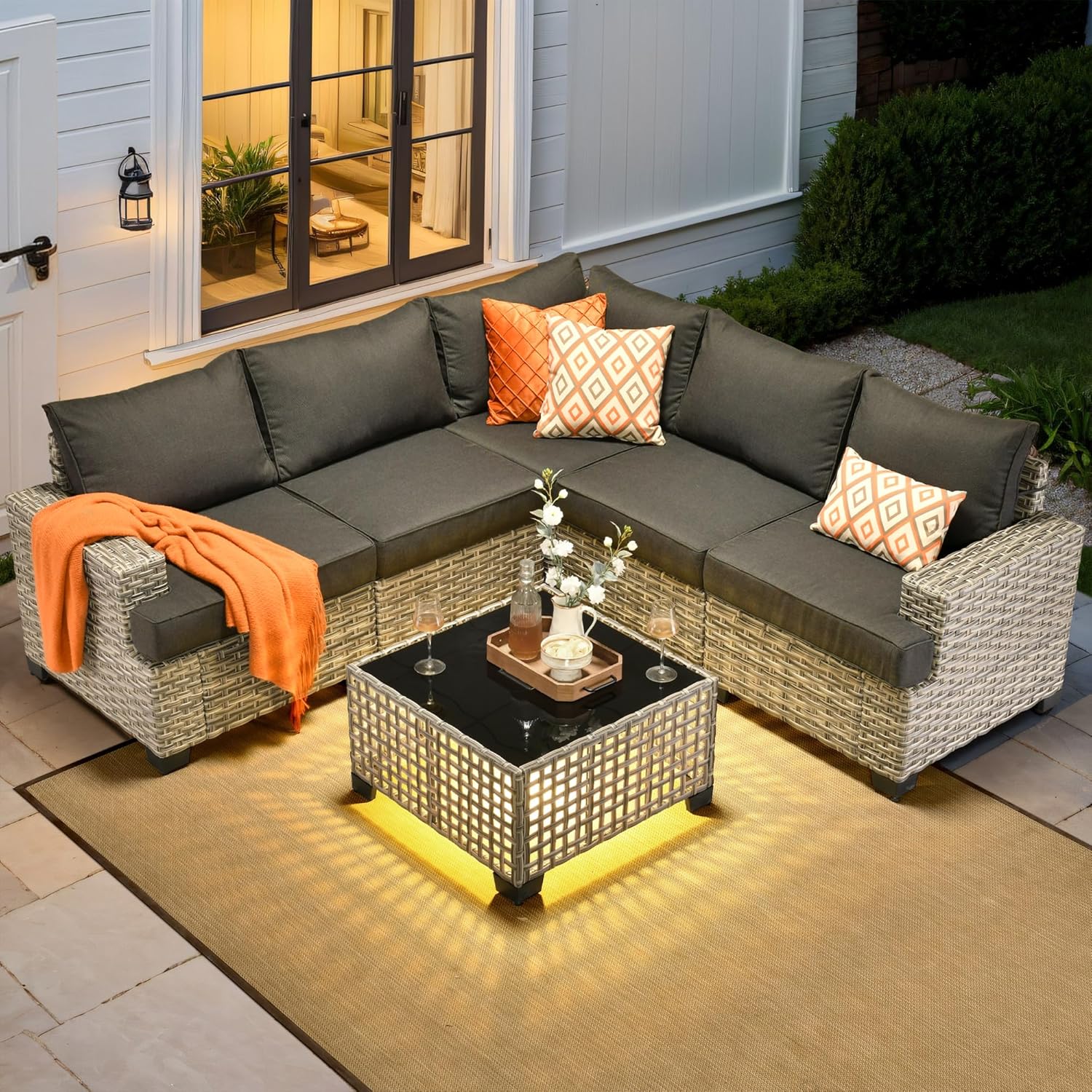 Outdoor Furniture L Shape - طقم أثاث خارجي مكون من 6
