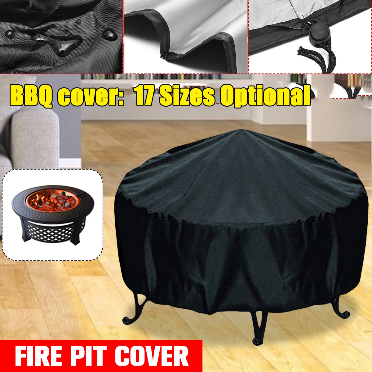 Outdoor Furniture Black - مقاوم للماء فناء غطاء حفرة النار