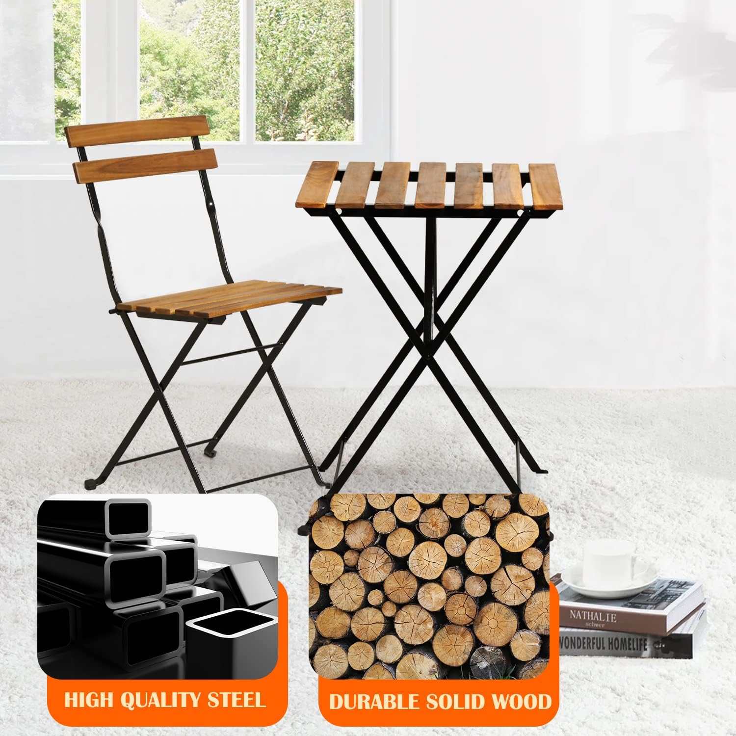 طقم بيسترو خشبي طبيعي قابل للط - مراجعة Outdoor Furniture One Piece وسعره