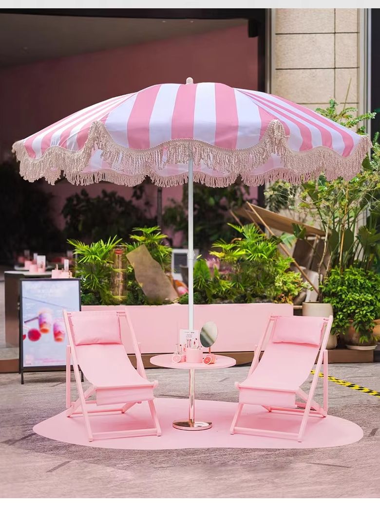 مظلة شاطئية مزخرفة بشراشيب، مظ - مراجعة Outdoor Furniture Sunbrella وسعره