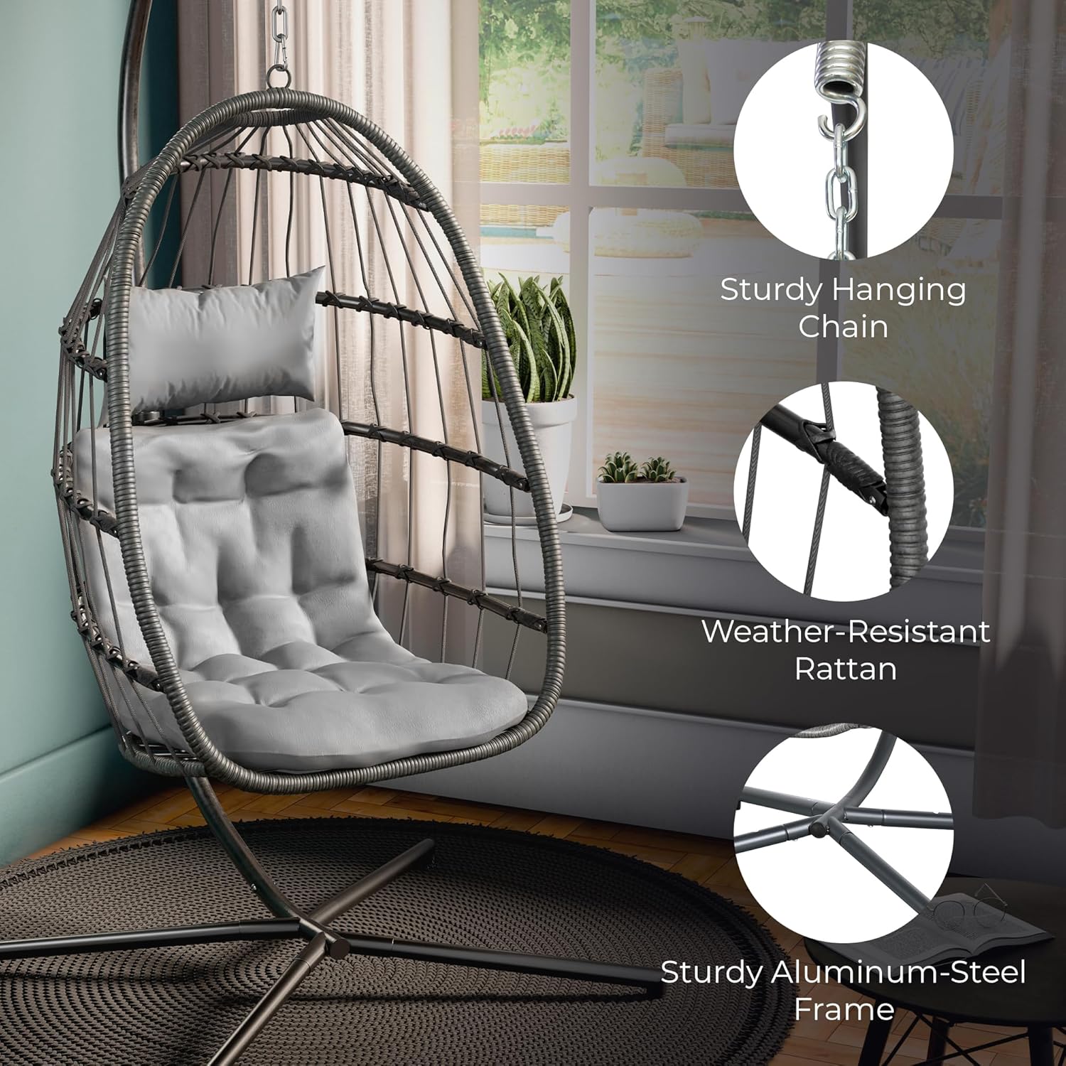 كرسي بيضاوي معلق مع قاعدة، سعة - مراجعة Hanging Egg Chair وسعره